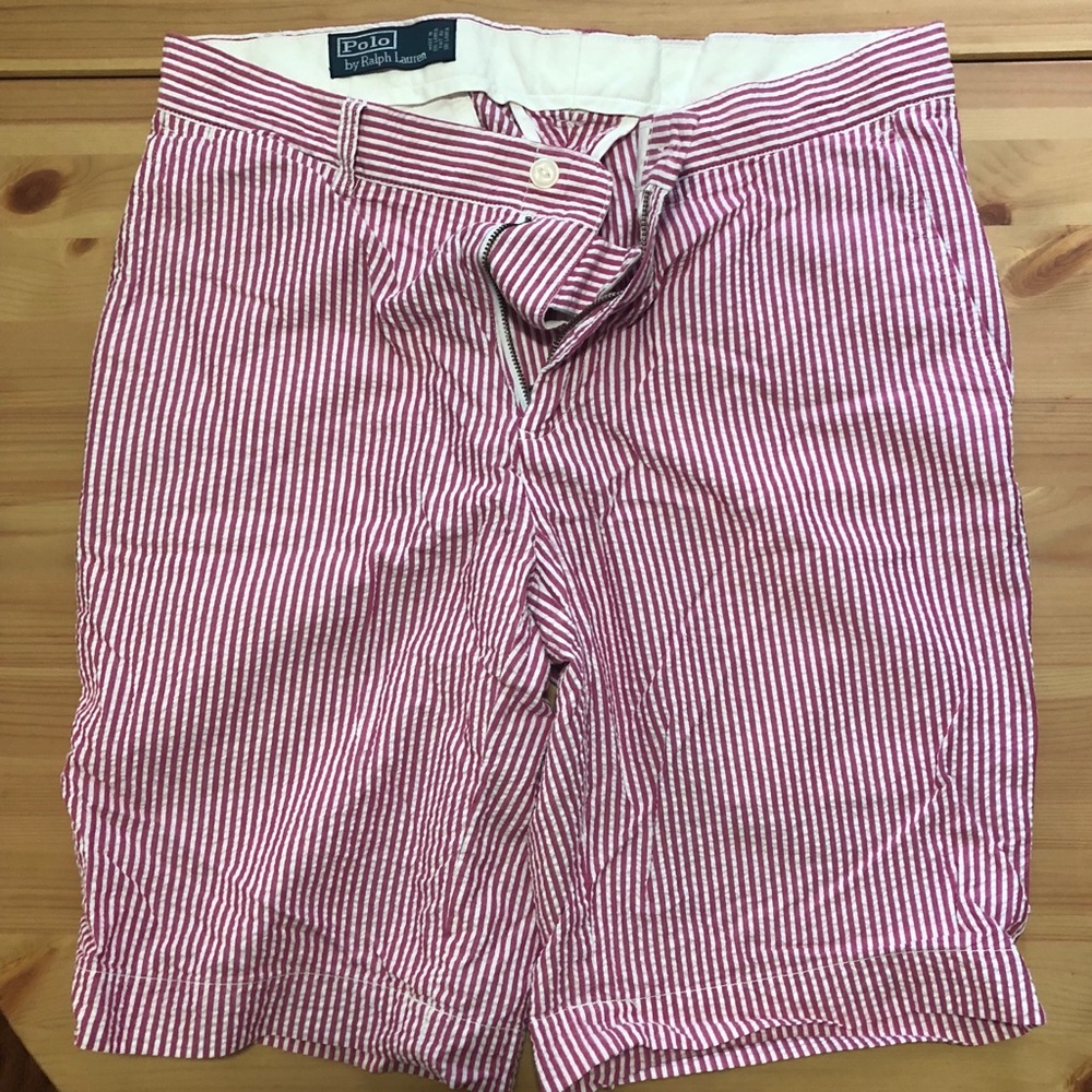 Polo Ralph Lauren- red and white seer sucker Sz 32